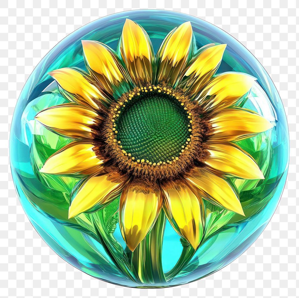 PNG Hyper-realistic sunflower illustration vibrant green.