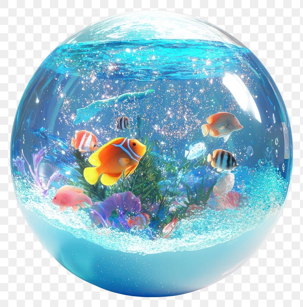 PNG Crystal globe fish aquarium sphere.