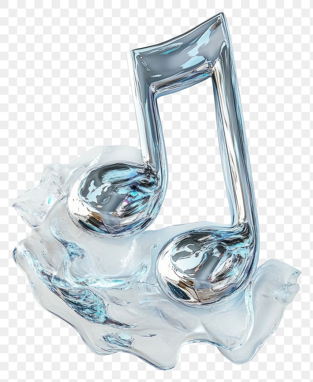 PNG Music note with water ripples flowing out futuristic sculpture metallic.