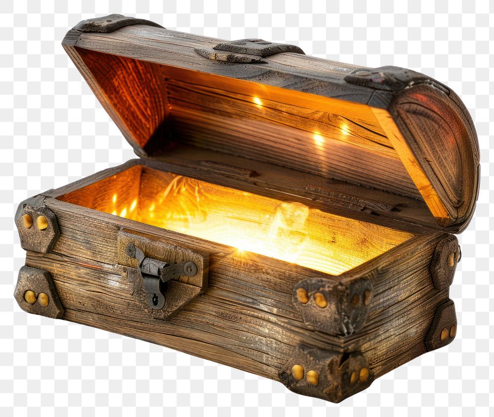 PNG Open wooden chest treasure glowing magic.