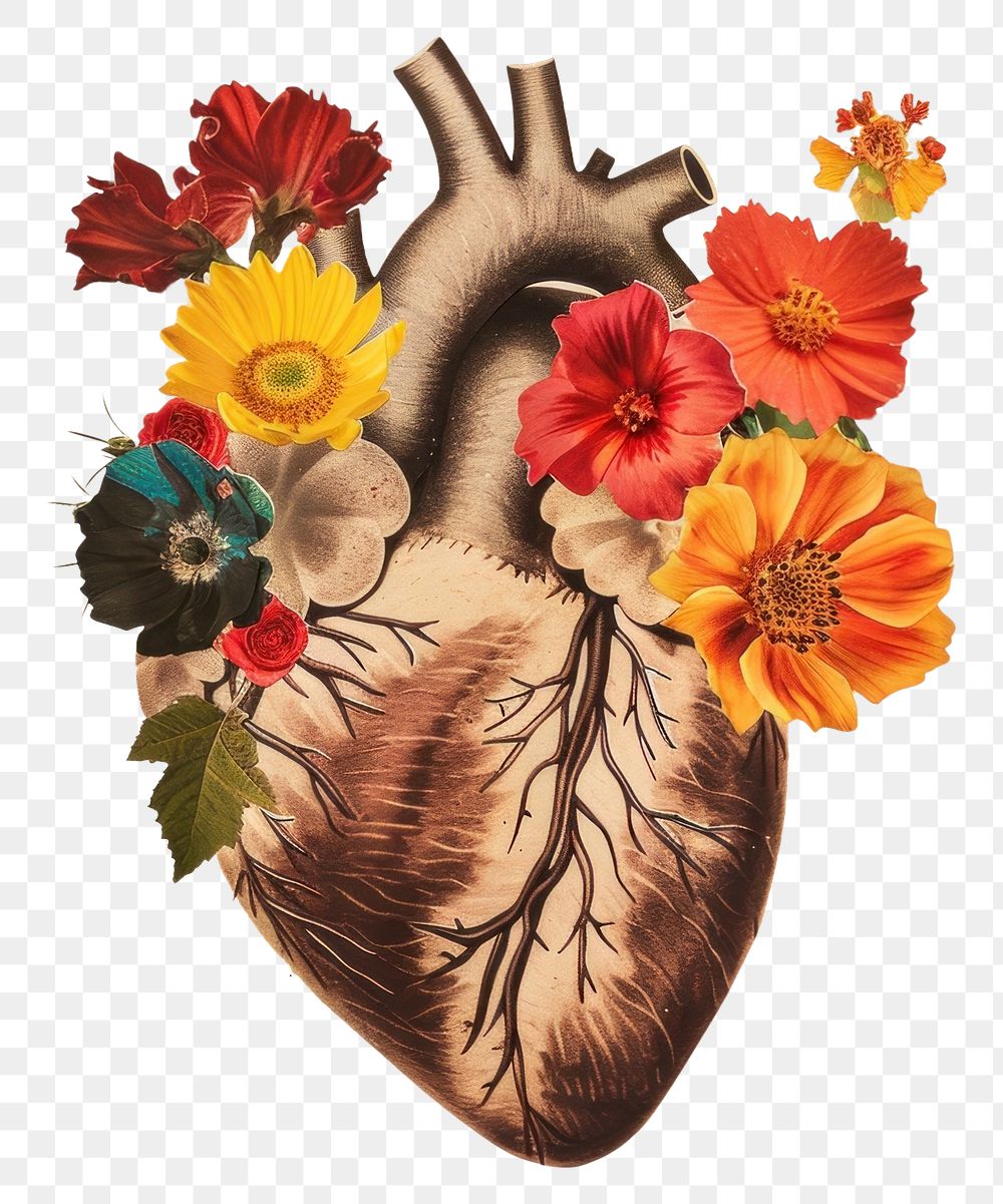 PNG Heart with colorful vintage flowers style illustration illustrated.