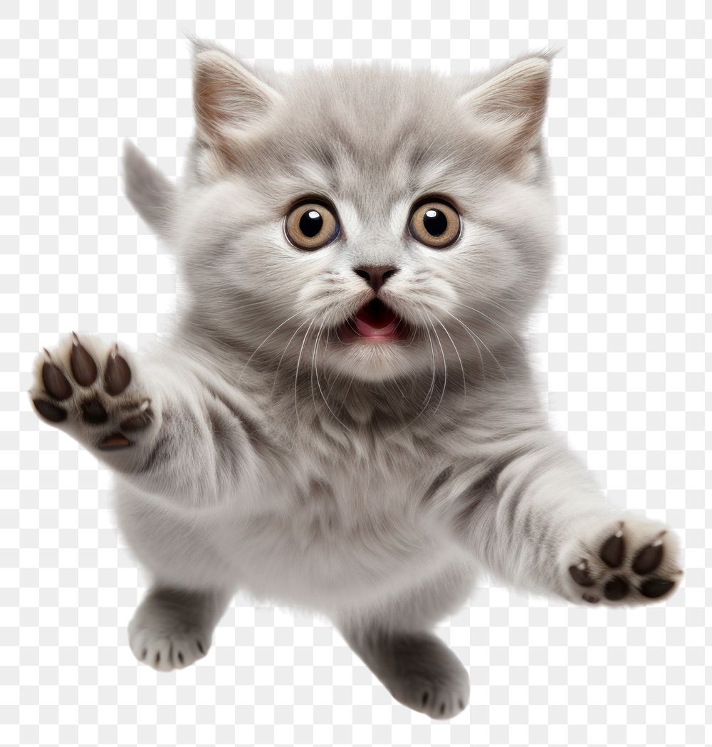 PNG Gray cat jumping kitten cute pet.