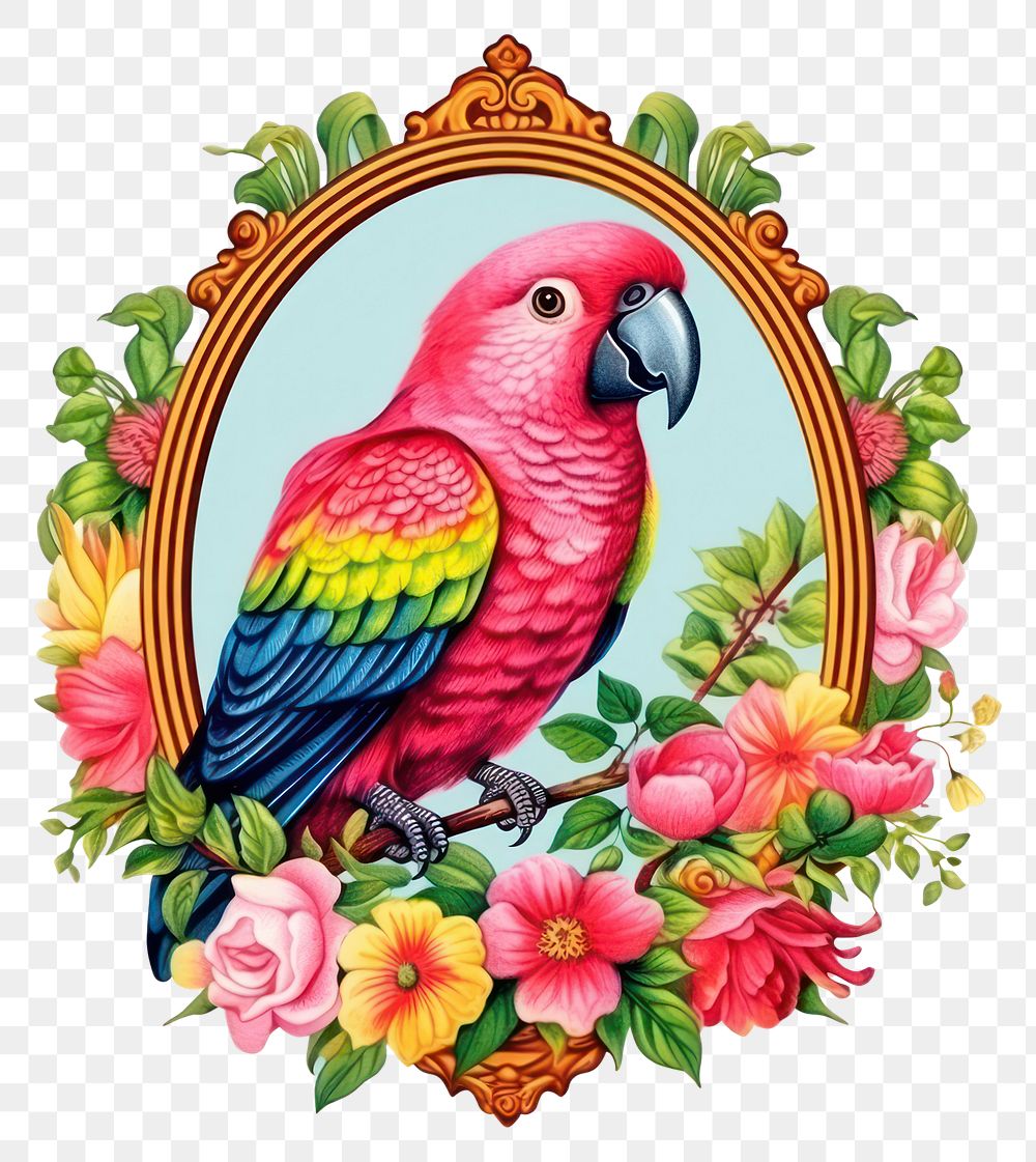 PNG Parrot printable sticker parrot illustration vintage.