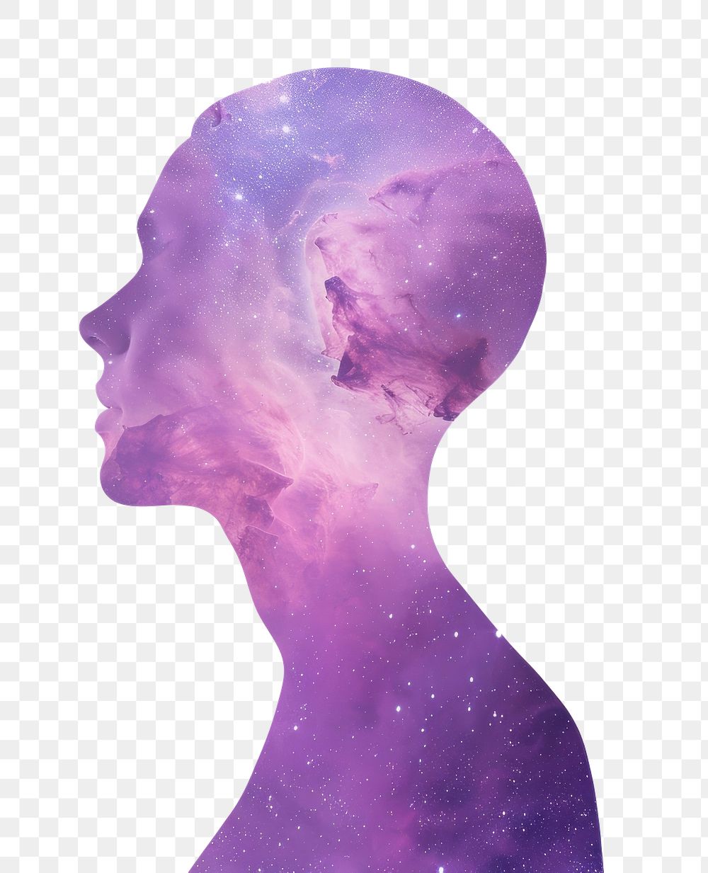 PNG Double exposure space portrait purple silhouette ethereal.