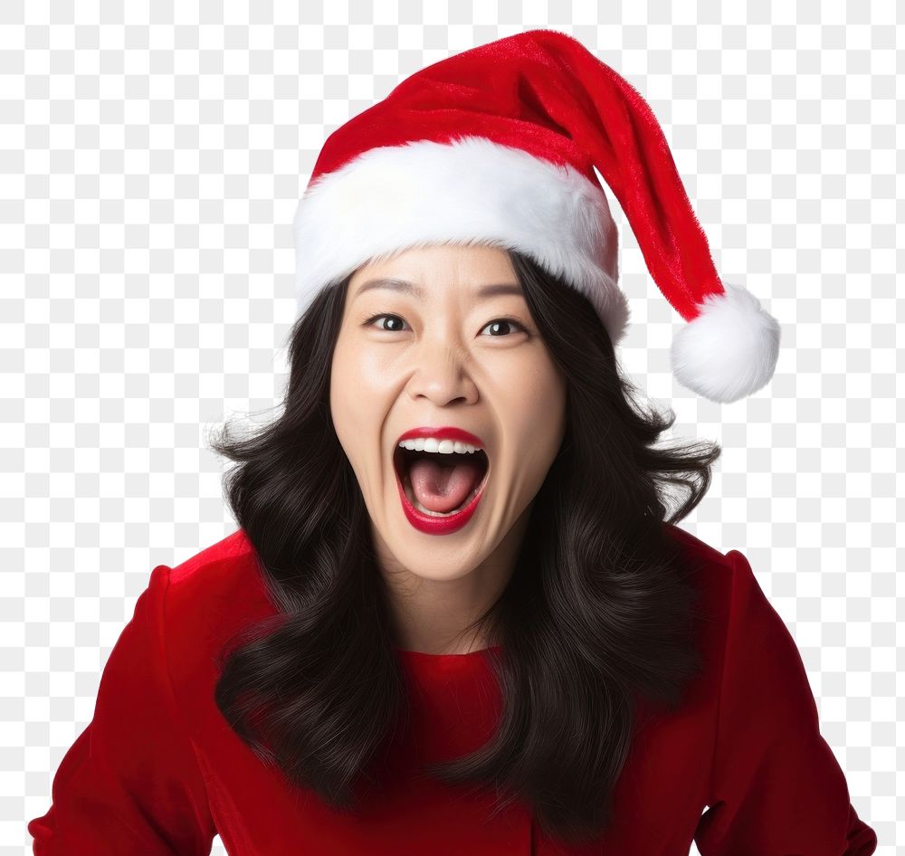 PNG Christmas hat shouting smiling adult. 