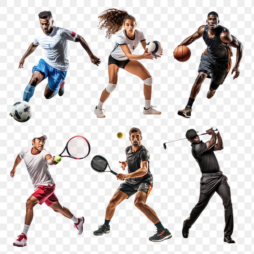 PNG athlete sports people element set, transparent background