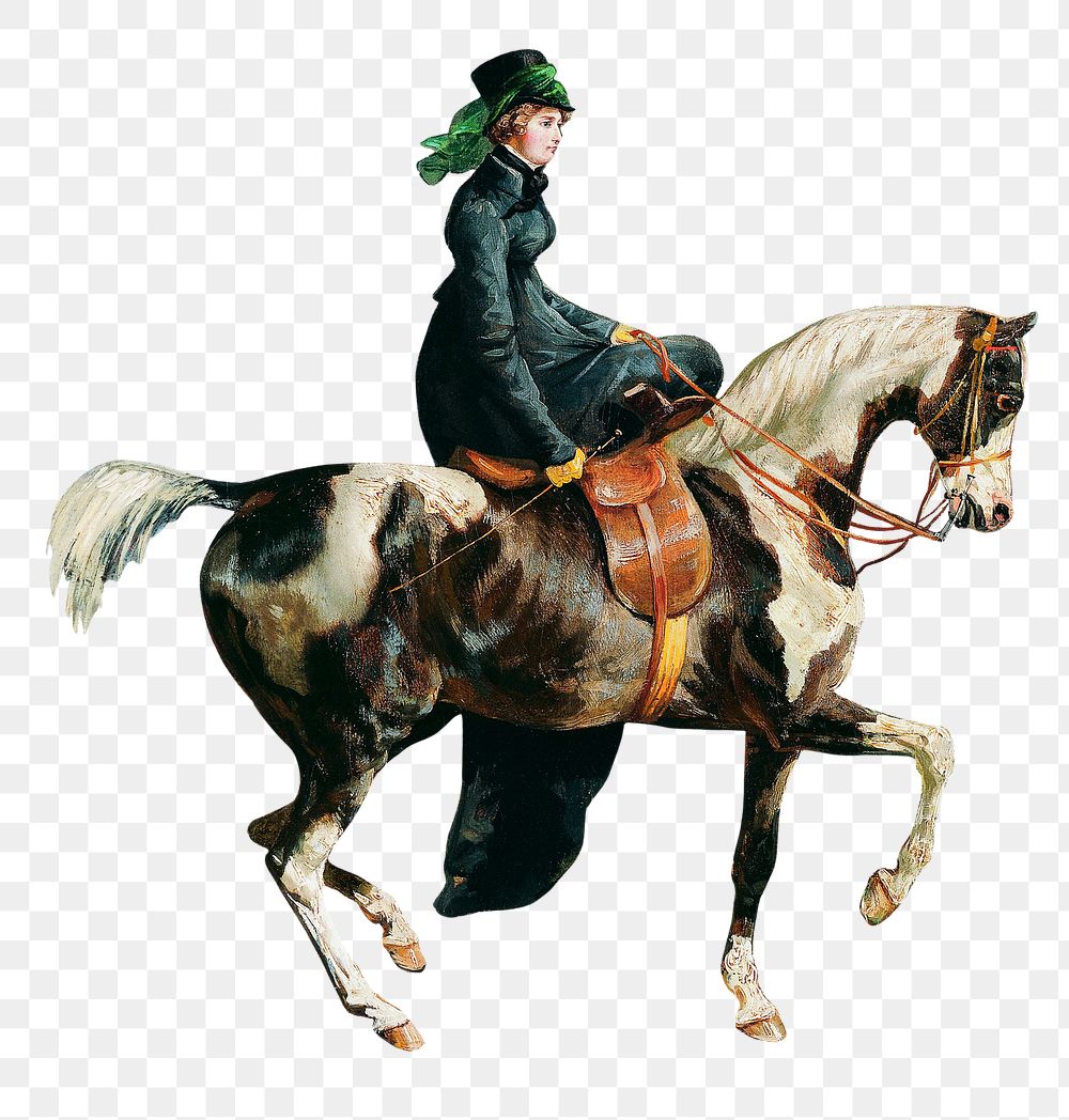 Horsewoman png vintage illustration on transparent background. Remixed by rawpixel.