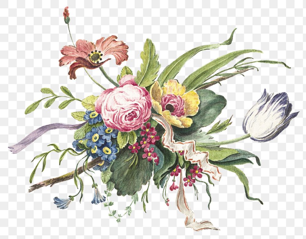 Flower arrangement png vintage illustration, transparent background. Remixed by rawpixel.