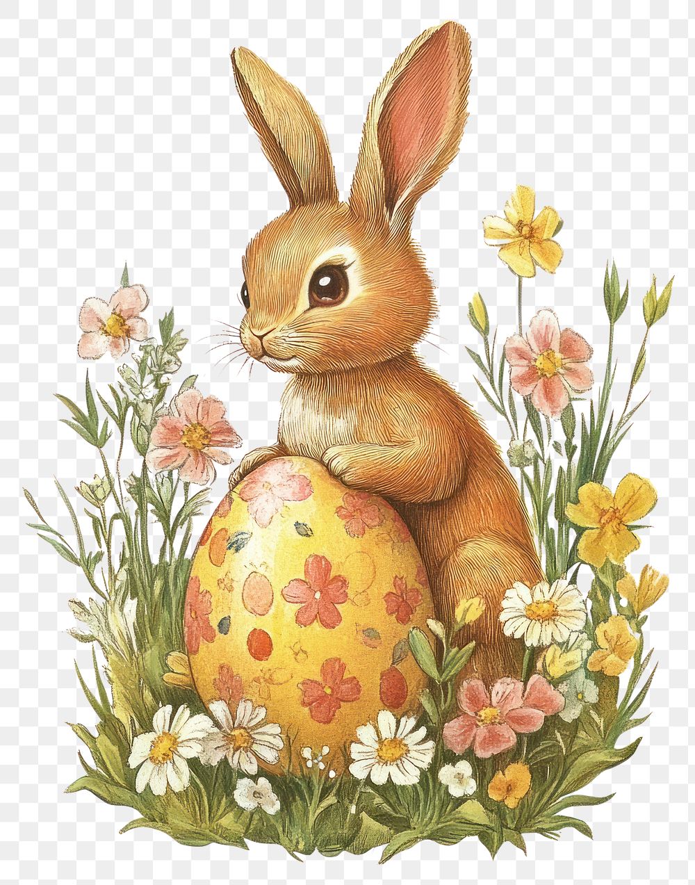 PNG Easter egg with bunny vibrant flowers rabbit.