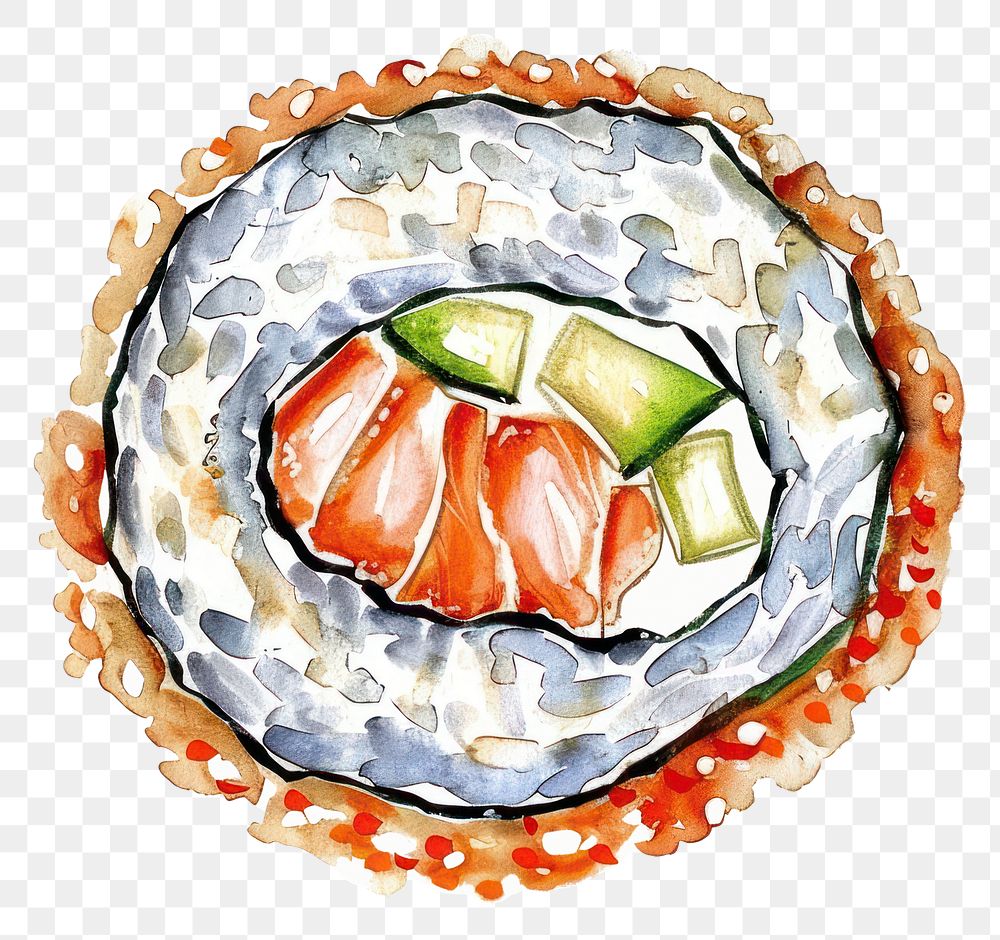 PNG An isolated hotate sushi food illustration watercolor.