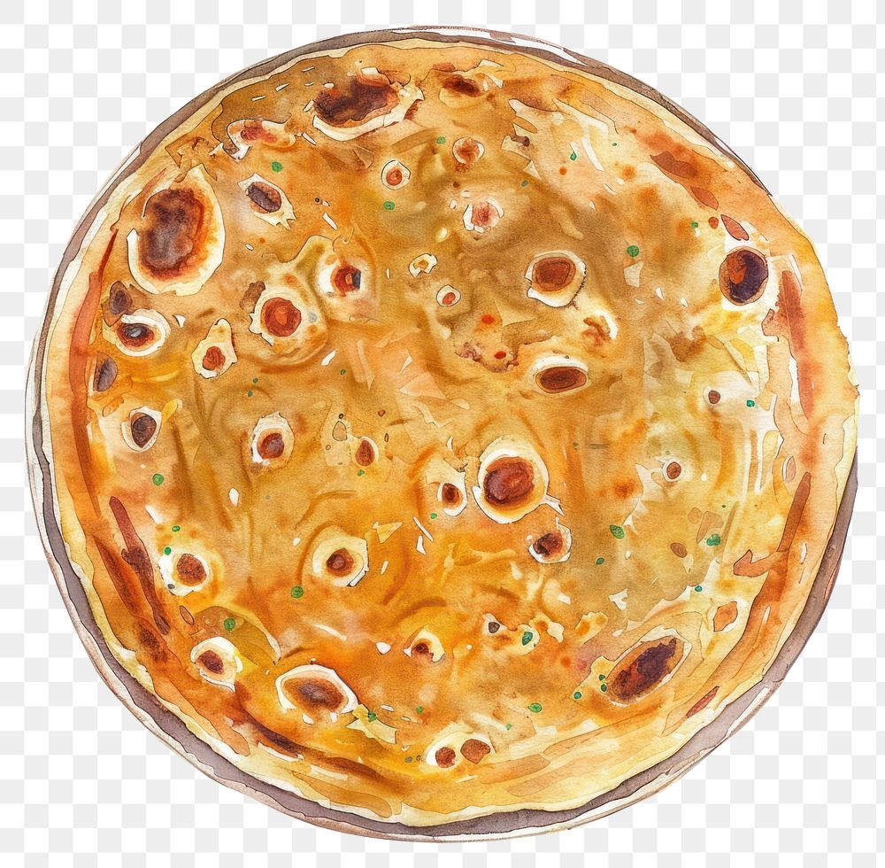 PNG An isolated Paratha food illustration watercolor.