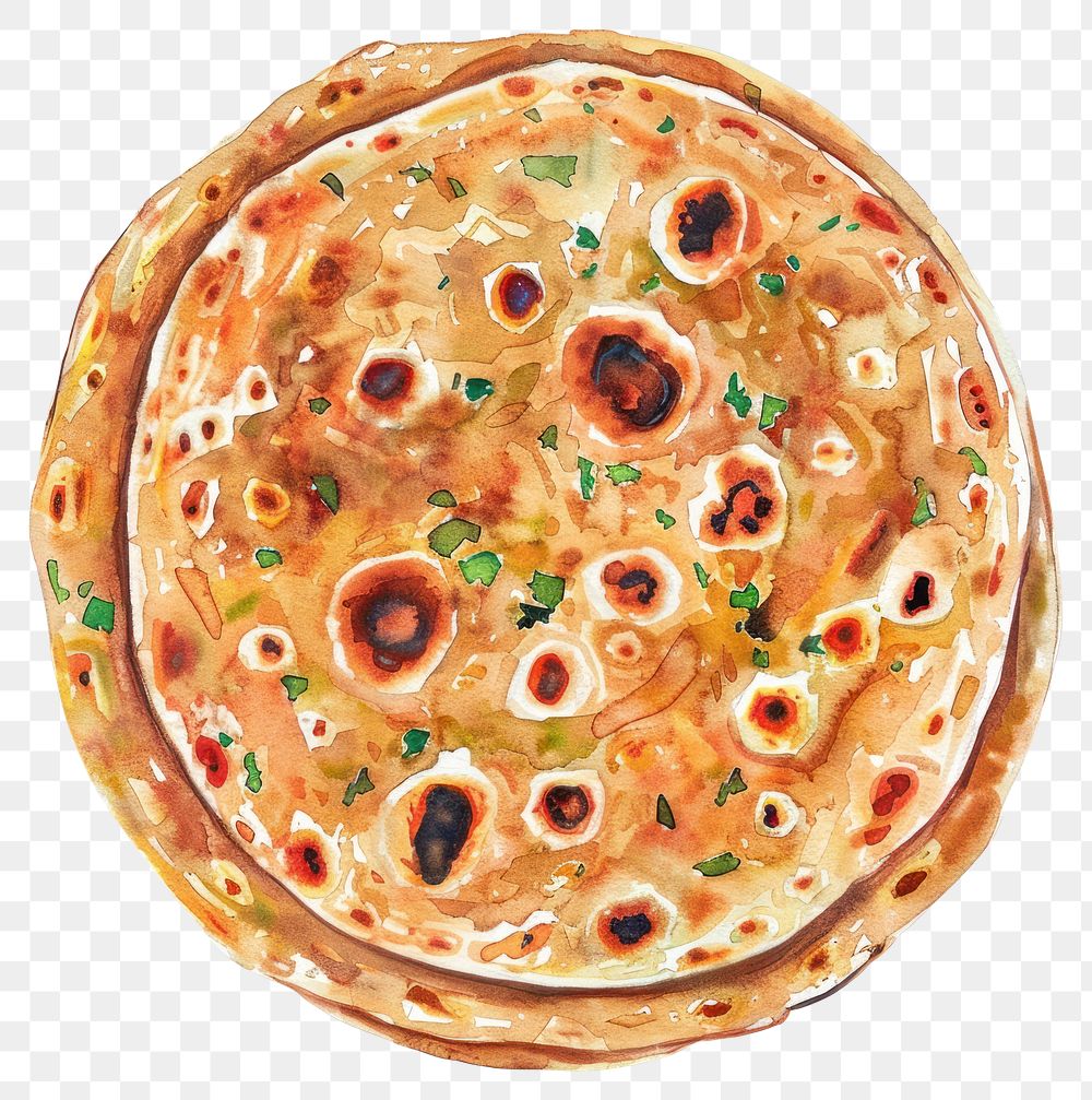 PNG An isolated Paratha food illustration watercolor.