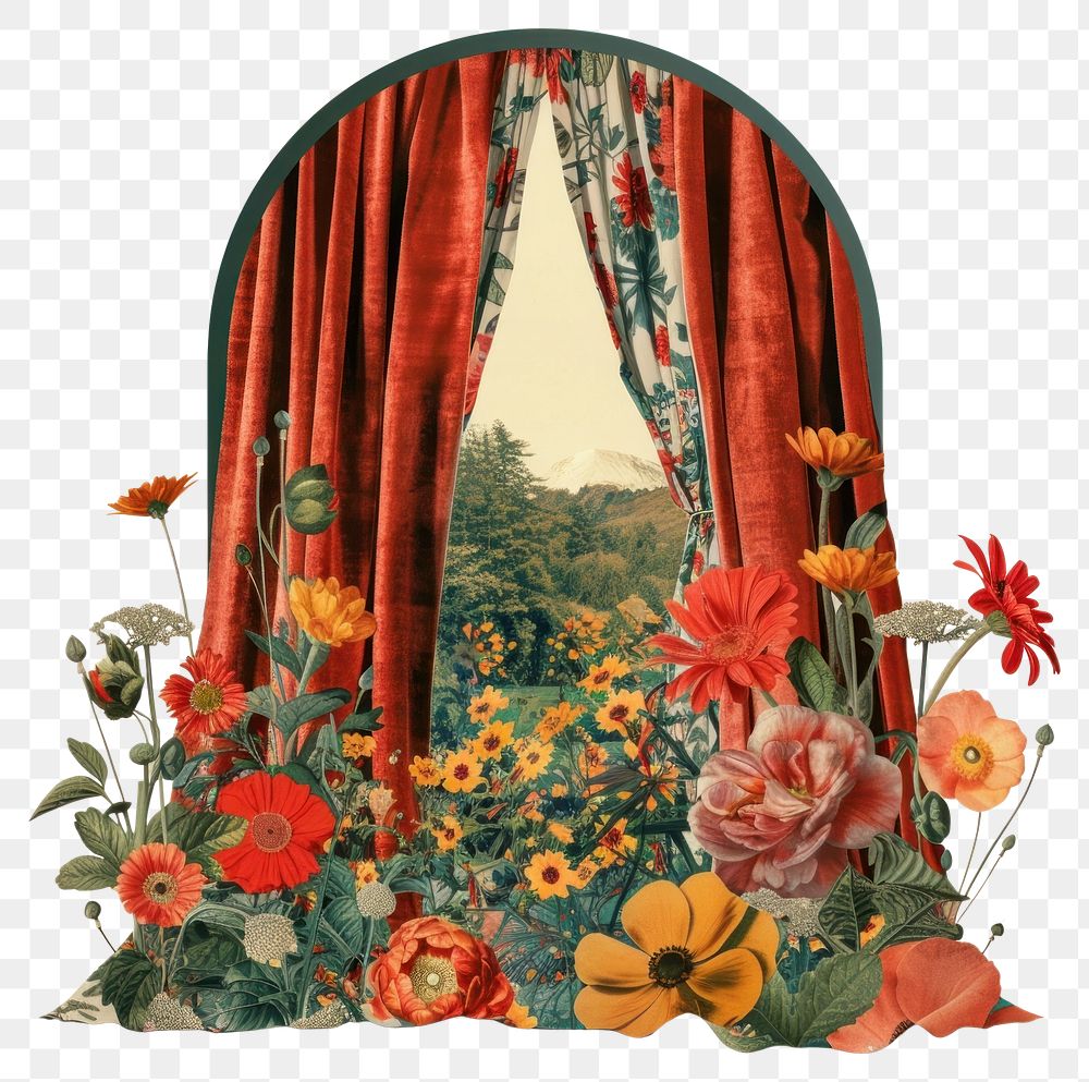 PNG Flower Collage Curtain and window flowers illustration pattern.