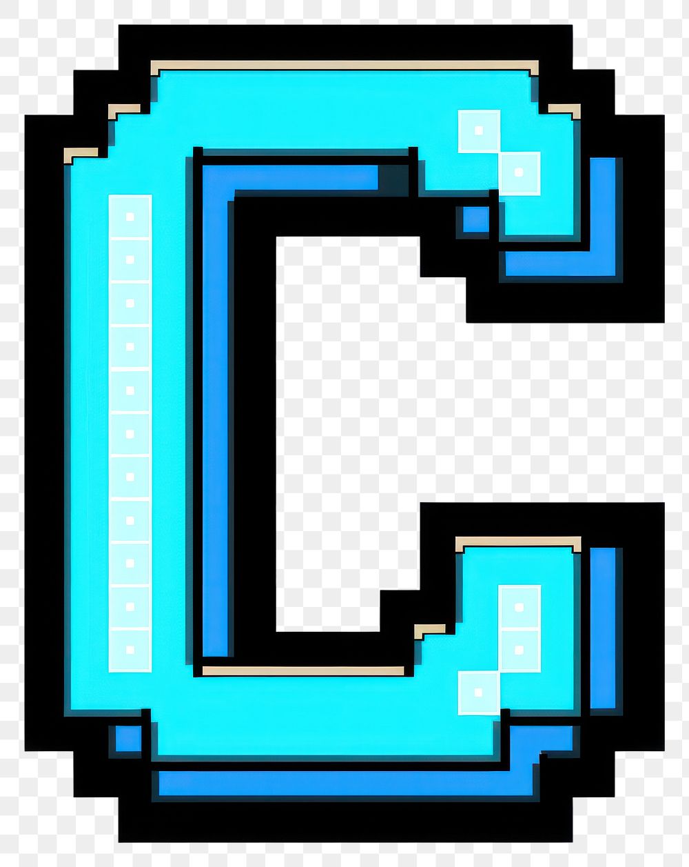 PNG 8-bit letter C blue pixelated style.