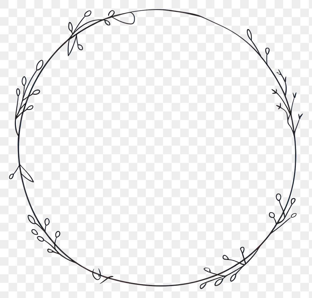 PNG Circle frame with leaves illustration line art.