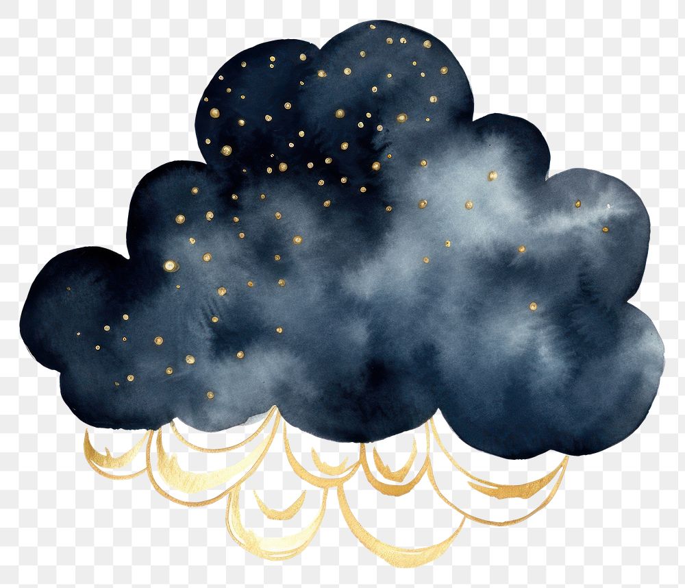 PNG Indigo cloud with lightning illustration watercolor art.