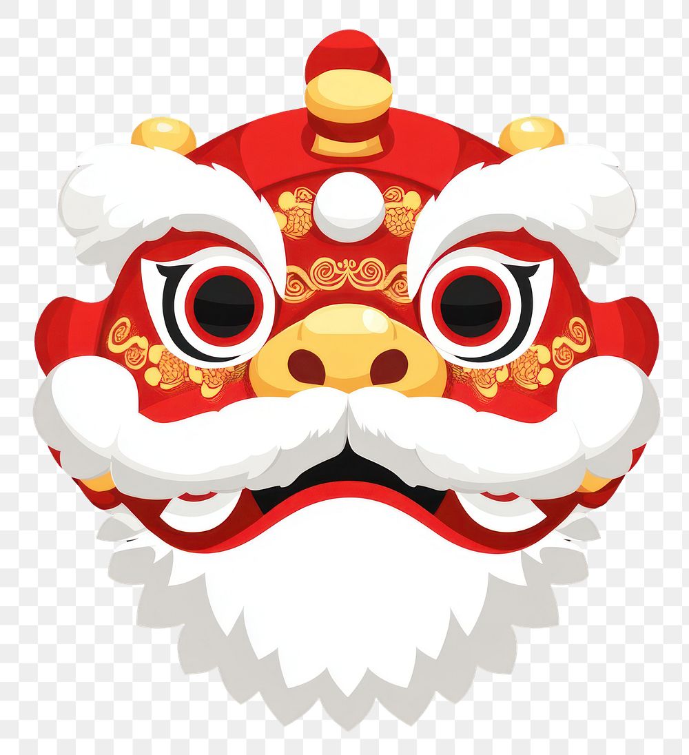 PNG Chinese lion head chinese white red.