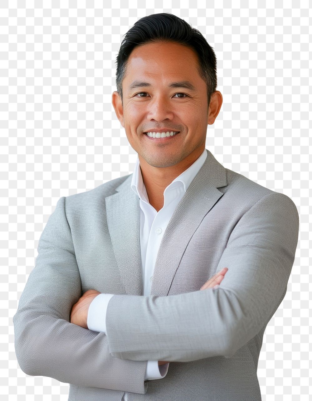 PNG Portrait of successful asian half american businessman in his 40s professional crossed smiling.