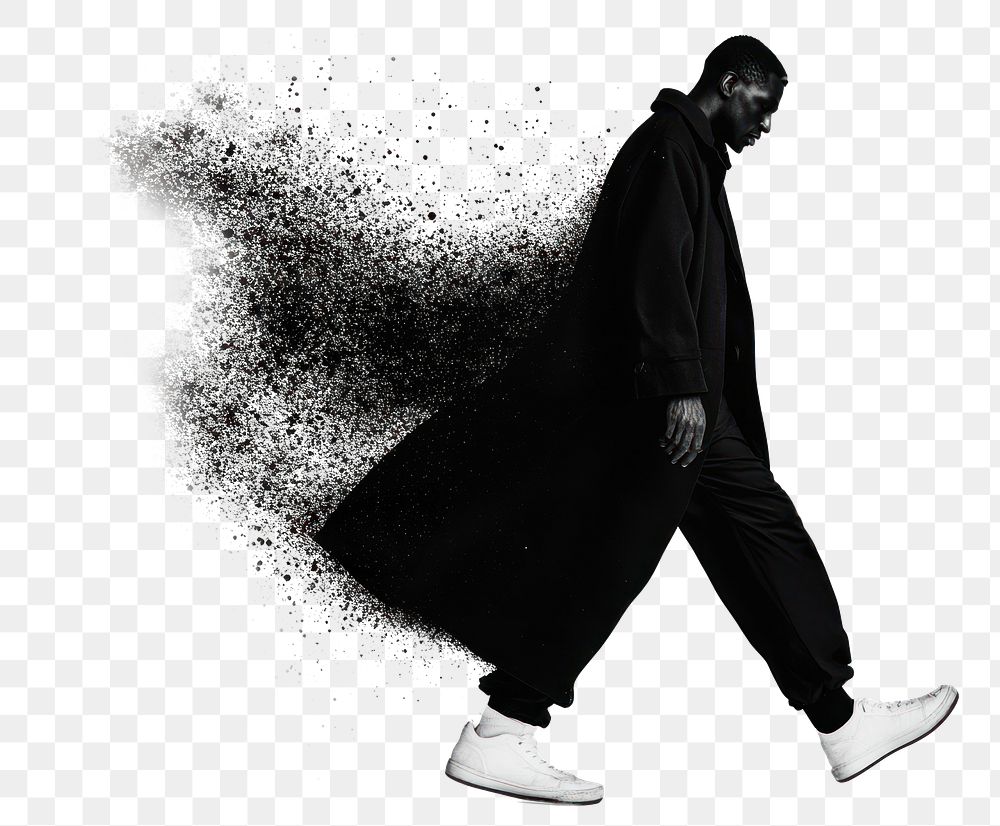 PNG Disintegration effect walking sneaker black.