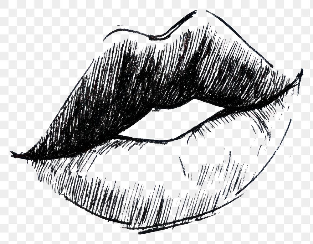 PNG Black kiss lips art illustration drawing.