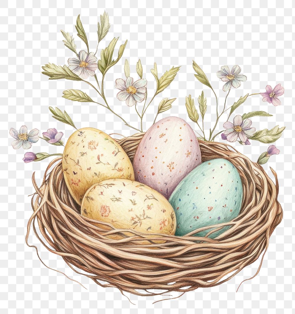 PNG Easter eggs in nest illustration spring colors.