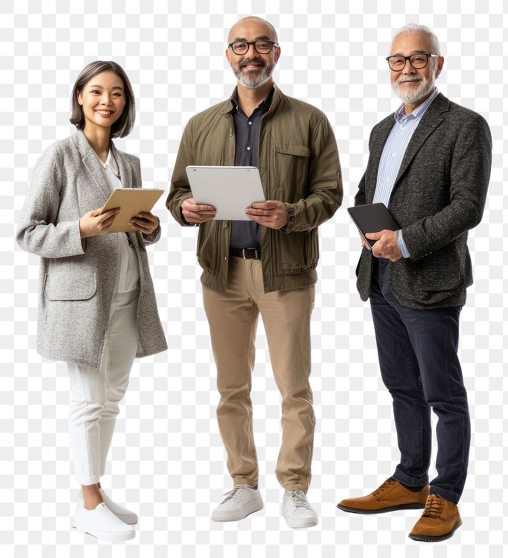 PNG Three office colleagues professional standing smiling.