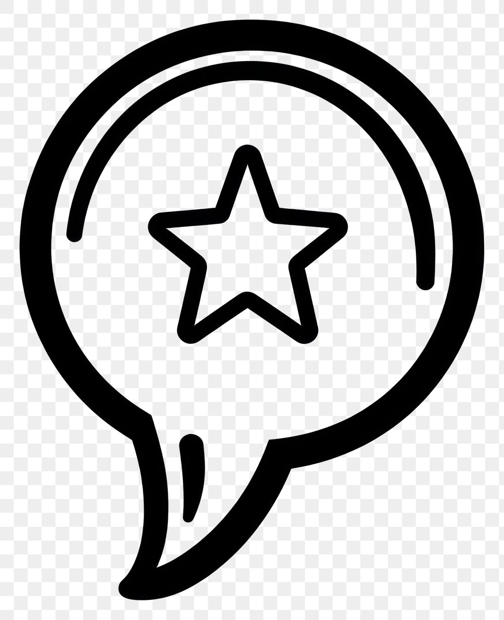 PNG Speech bubble with star sign icon symbol black white.