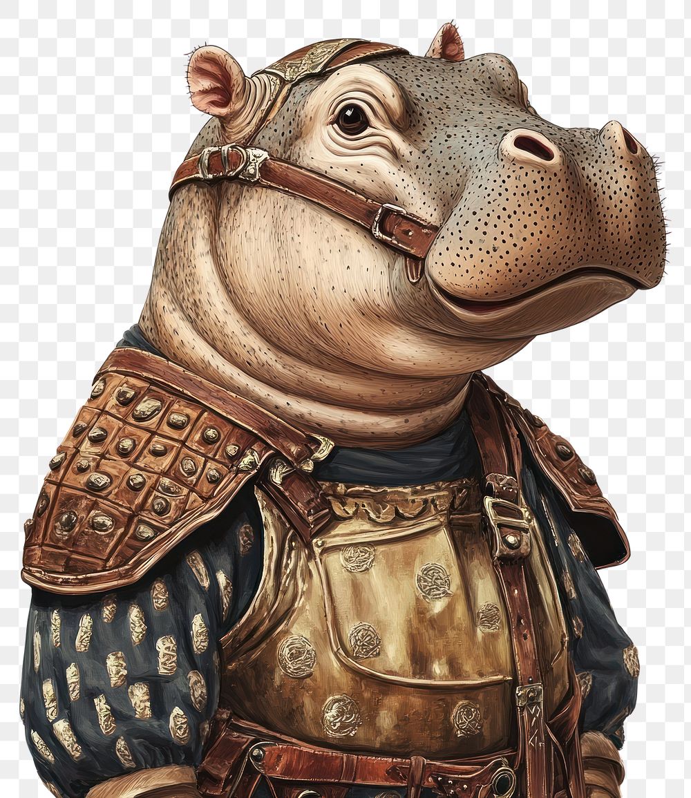 PNG A Baby Hippopotamus wearing with Viking warrior costume animal hippo anthropomorphic.