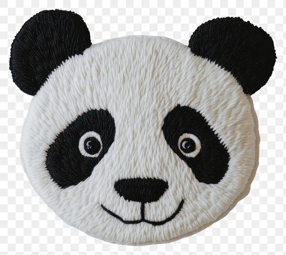 PNG A panda in embroidery style pillow fabric white.