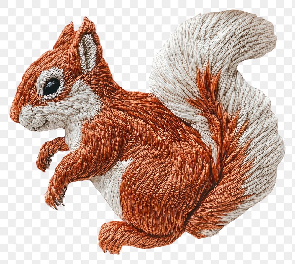 PNG A squirrel in embroidery style fabric embellishment handcrafted.