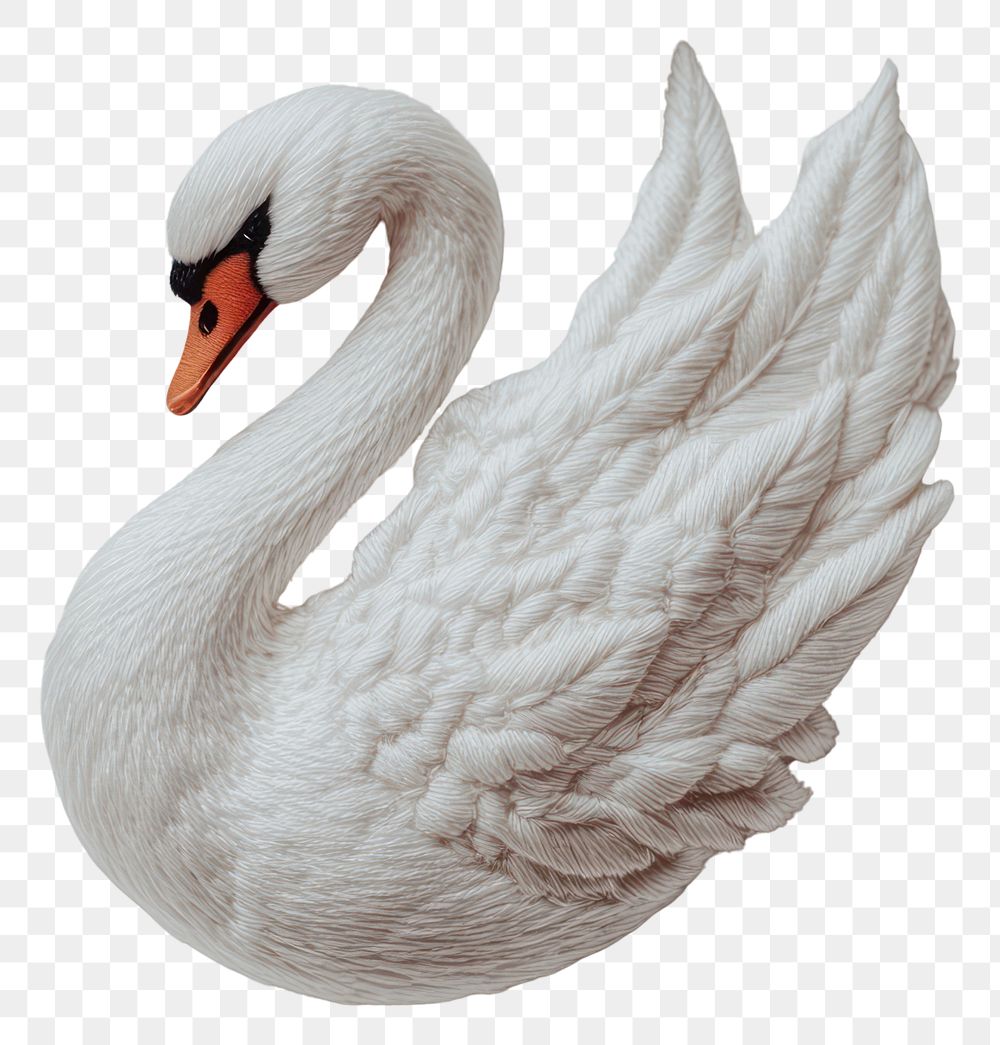 PNG A swan in embroidery style fabric white decorative.