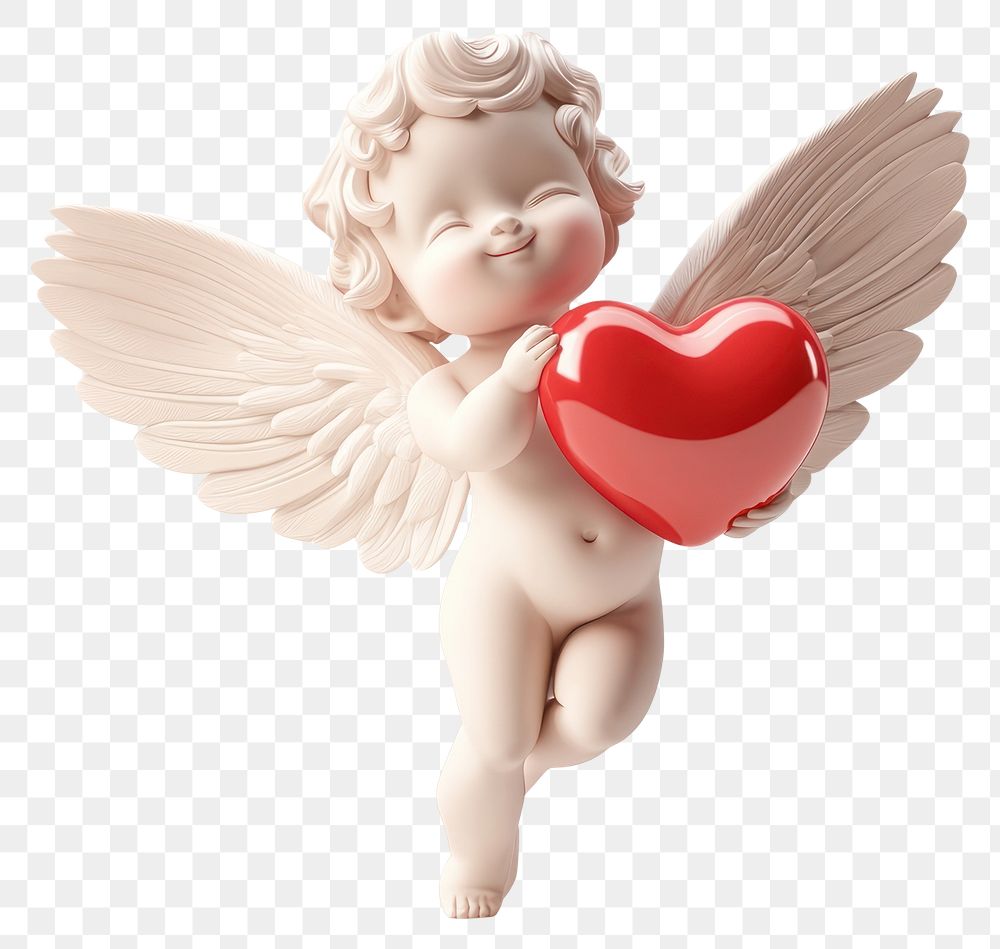 PNG 3D cupid illustration holding angel heart.