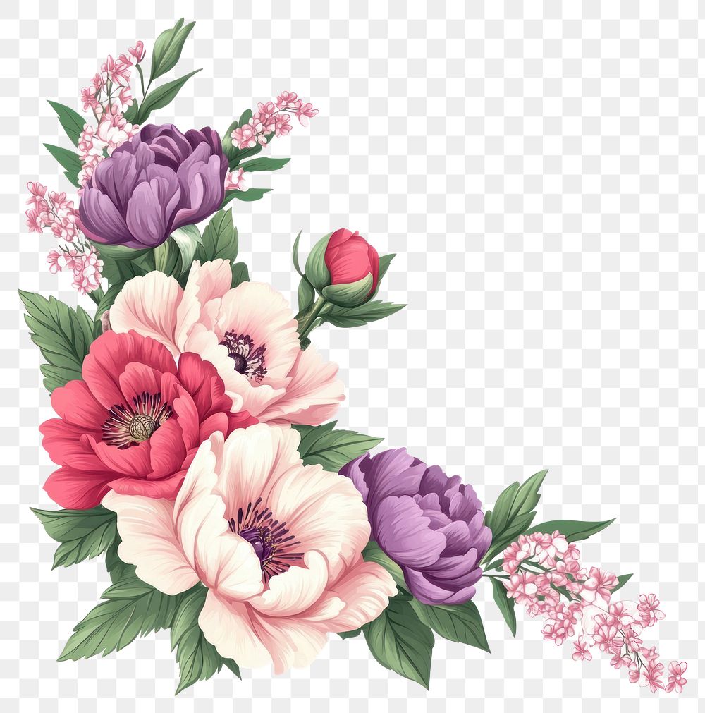 PNG Beautiful floral corner design flower illustration blossoms.