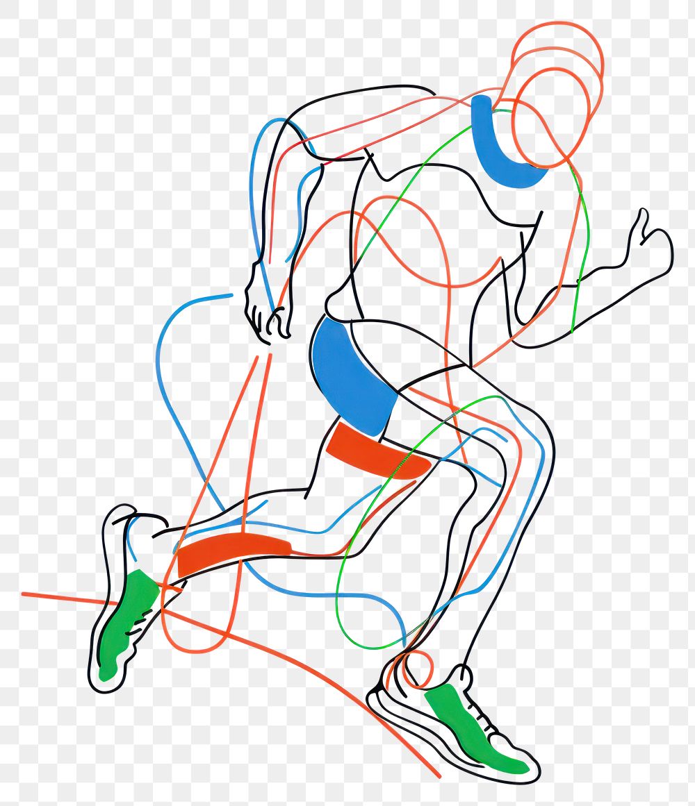 PNG Line drawing runner player art colorful illustration.