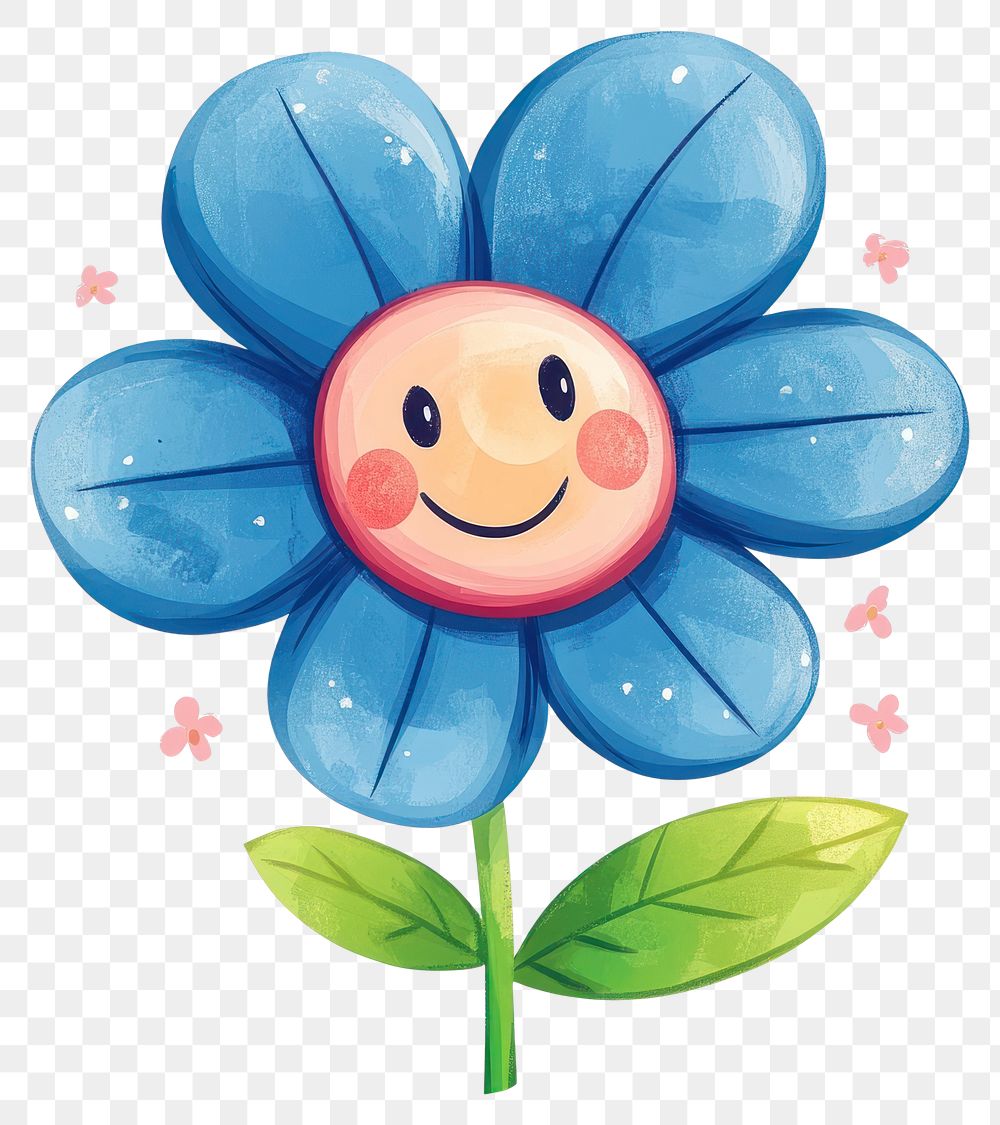 PNG Cute smiling blue flower illustration style art.