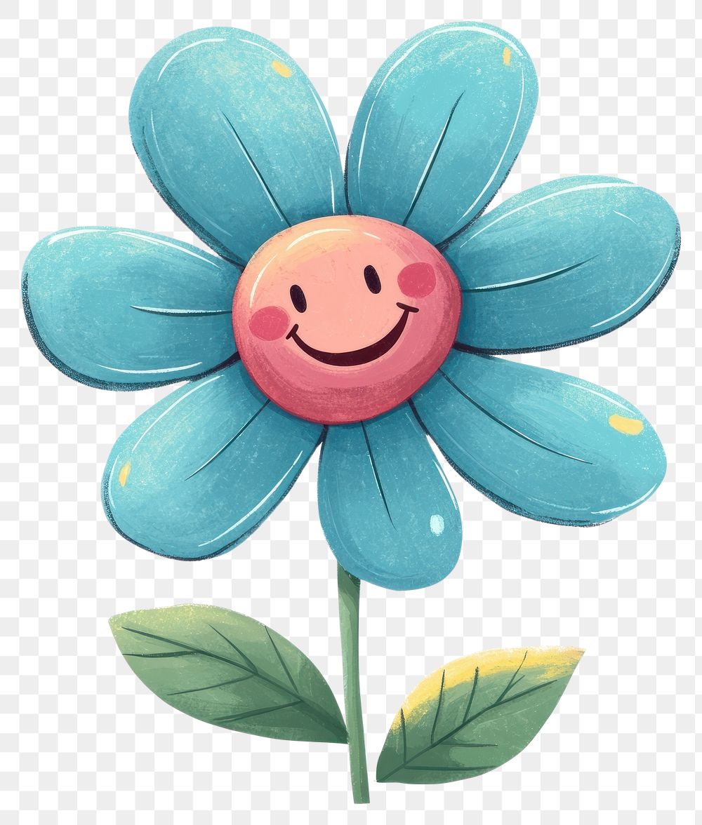 PNG Cute smiling blue flower illustration art accessories.