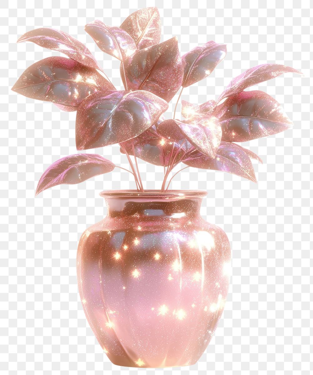 PNG Sparkle plant pot leaves light vase.