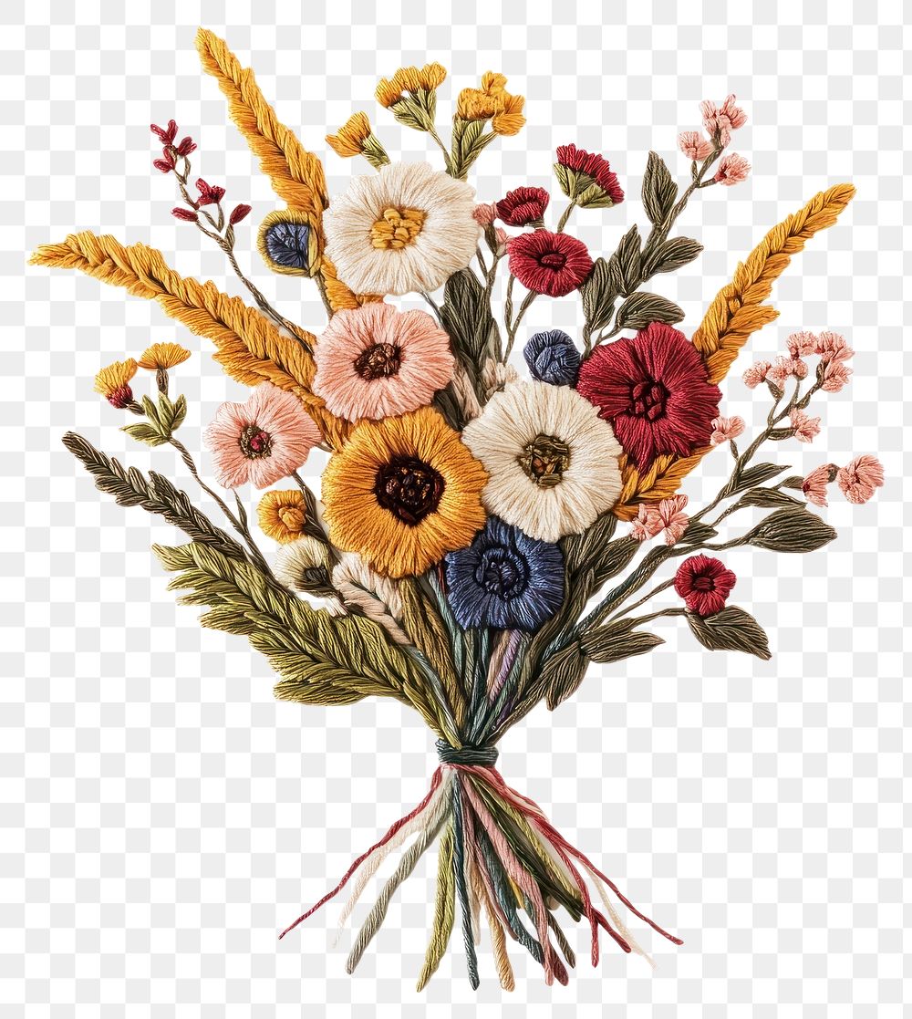 PNG Embroidery flower bouquet flowers art illustration.