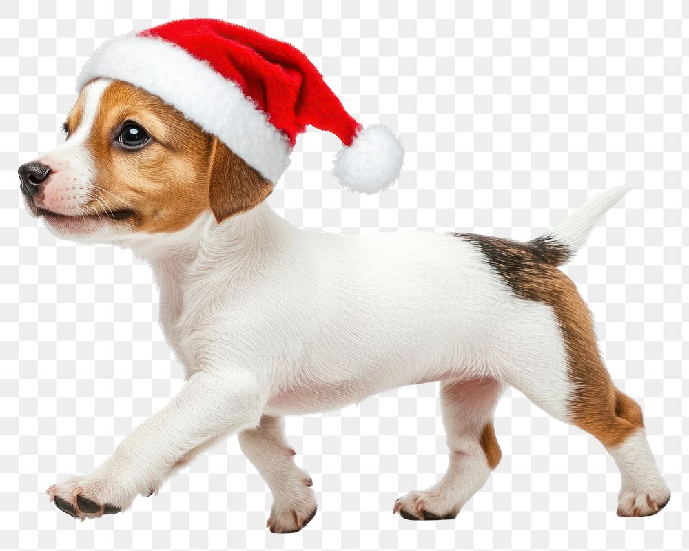 PNG Happy dog wearing santa hat puppy pet christmas.