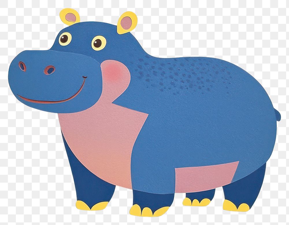 PNG Papercut cute hippo playful animal illustration.