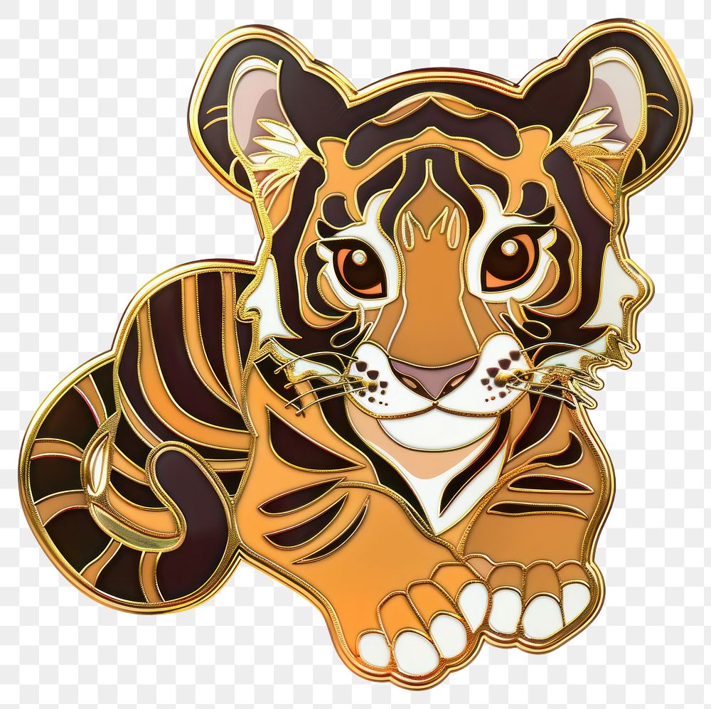 PNG Cute tiger Enamel Pin animal art illustration.