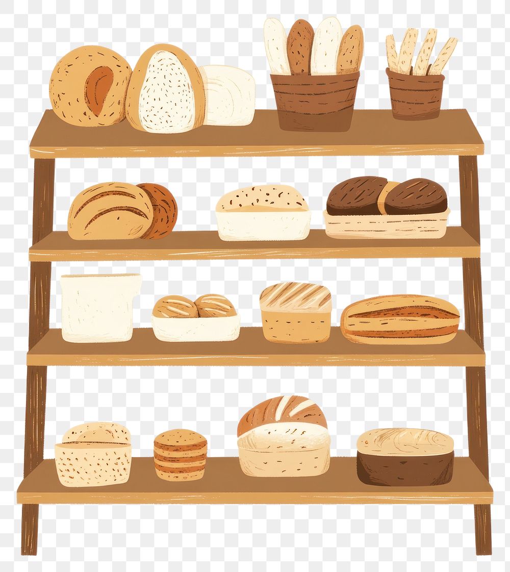 PNG Bread market small shop illustration shelves shelf.