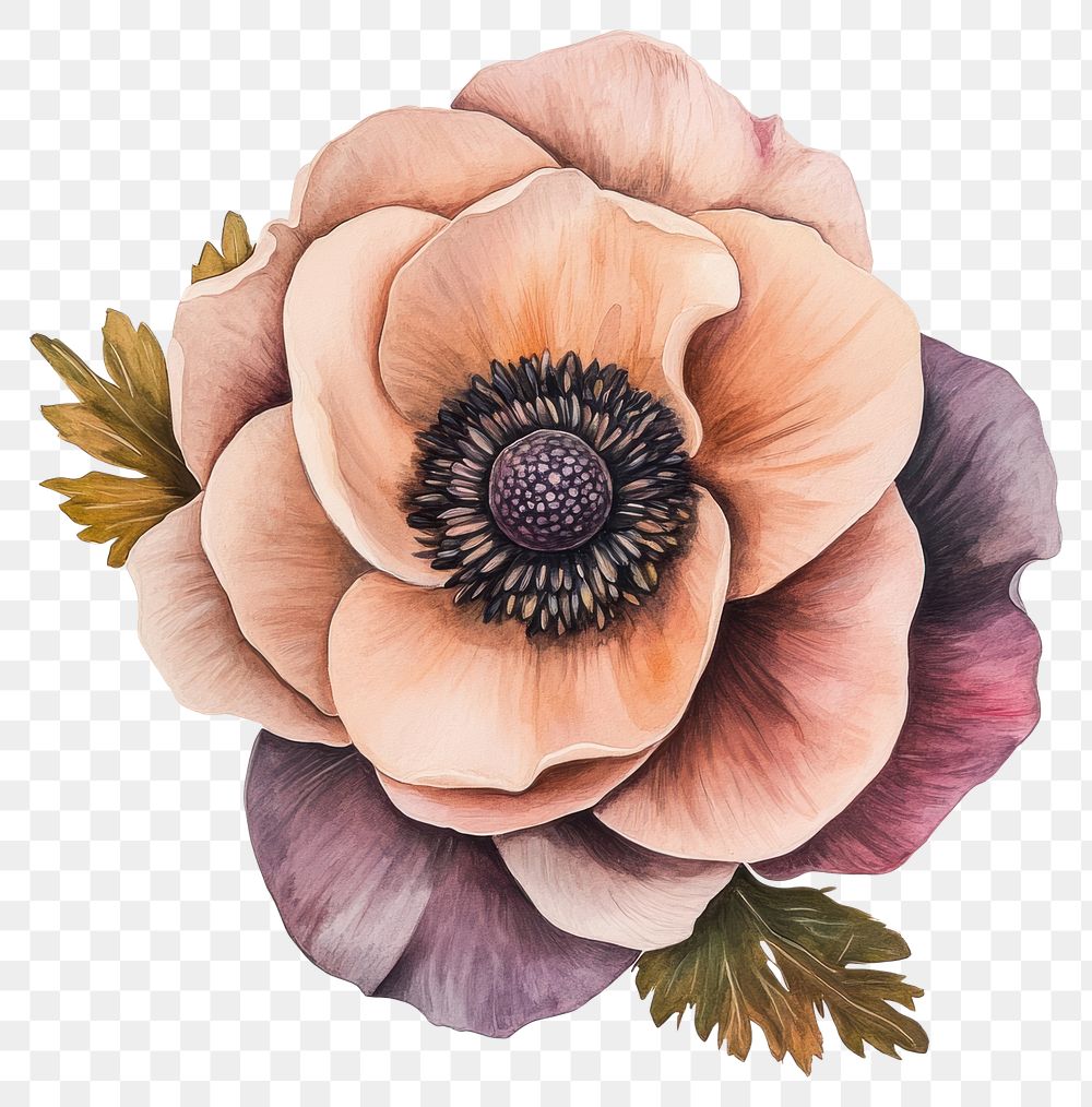 PNG Aesthetic anemone flower art painting illustration.