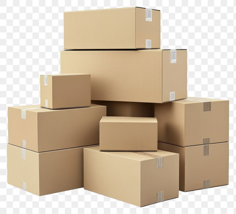 PNG Cardboard boxes stack materials packaging.