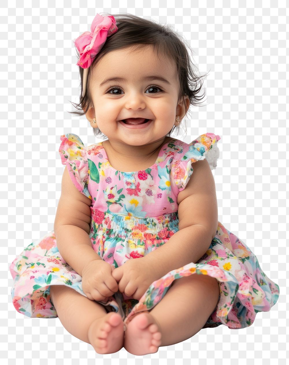 PNG A cute baby girl happy smile sitting.