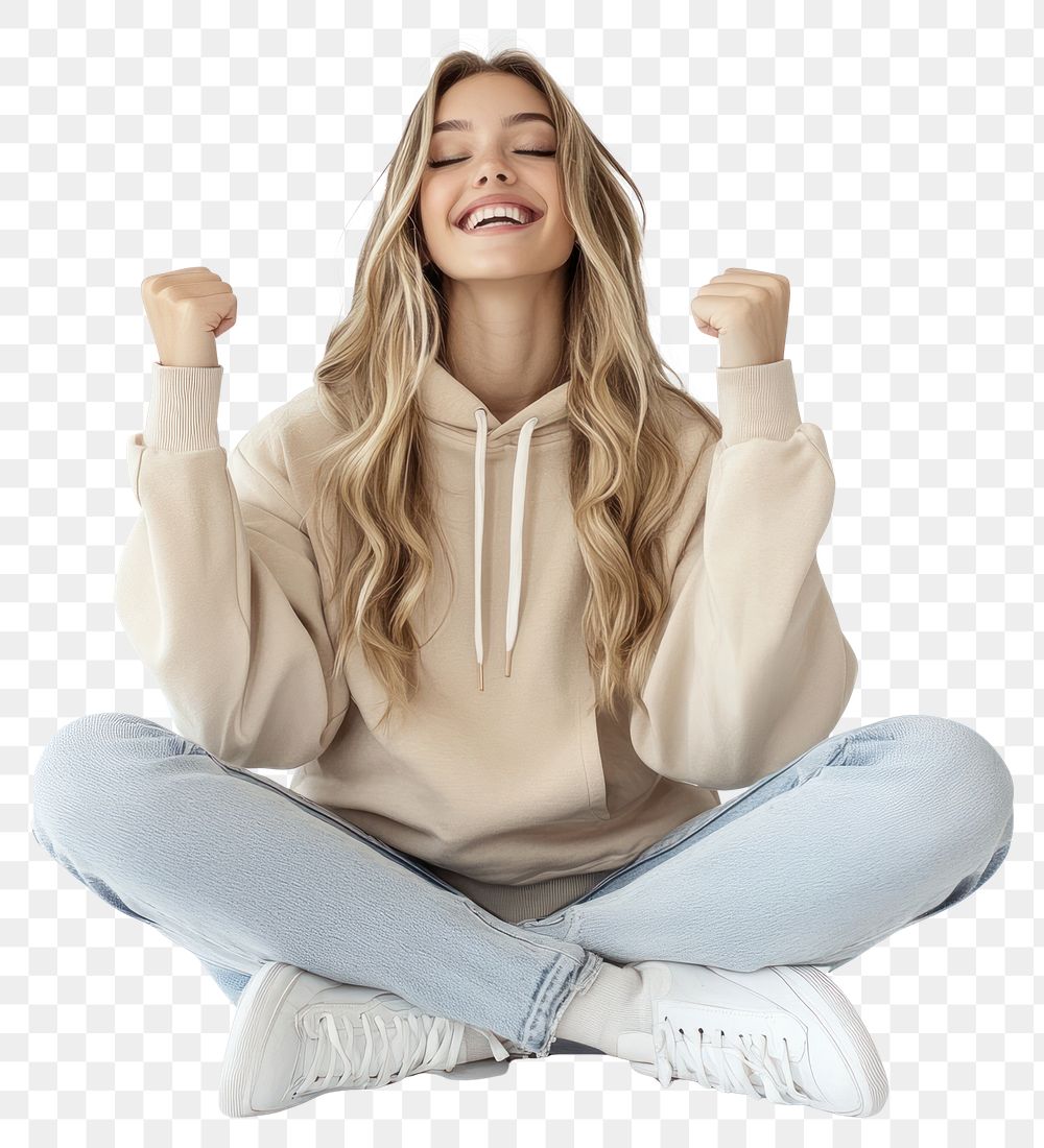 PNG Young woman blonde hoodie hair.