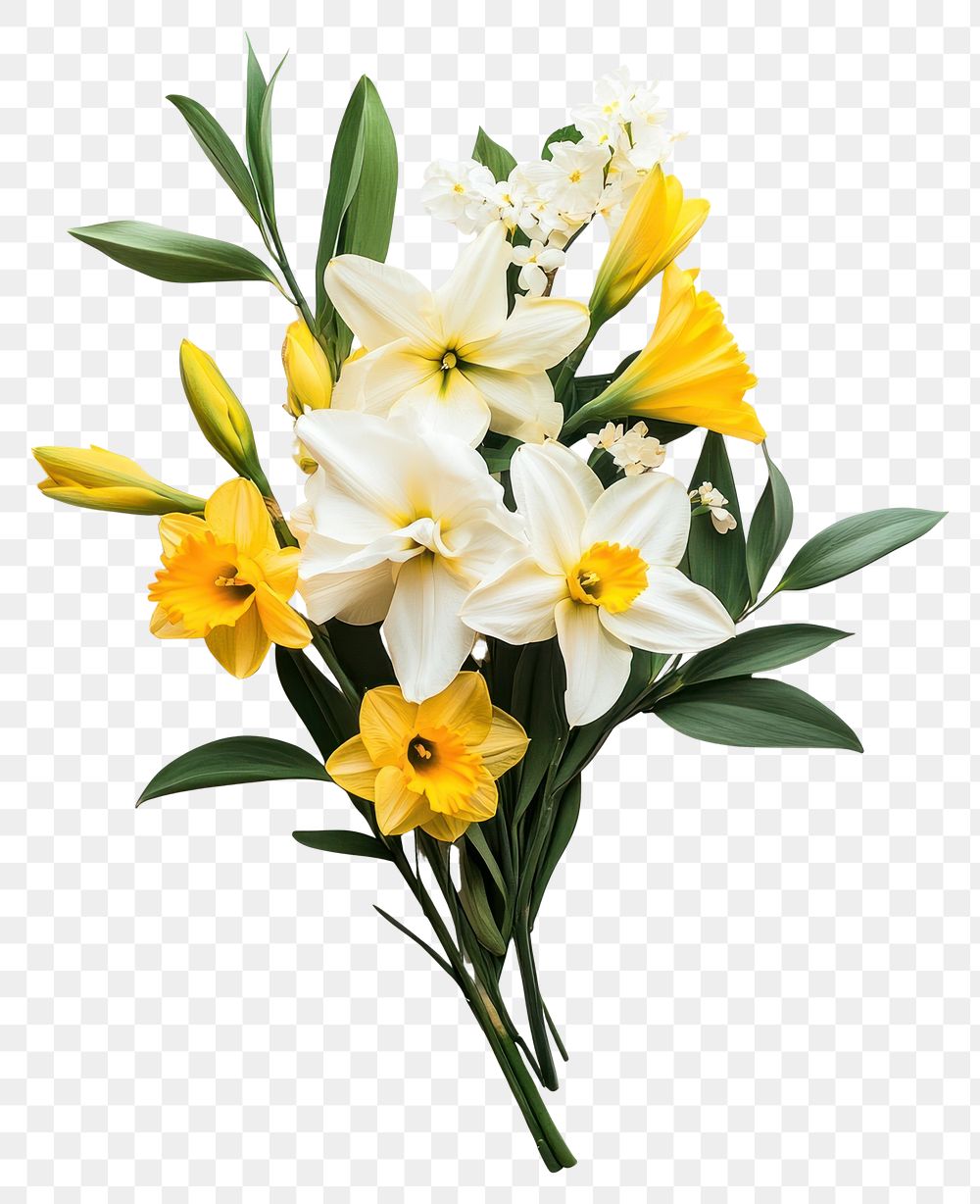 PNG Lilies and daffodils bouquet flowers yellow.