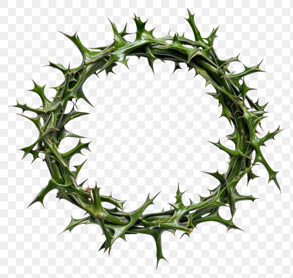 PNG Crown of thorns green sharp iconography.