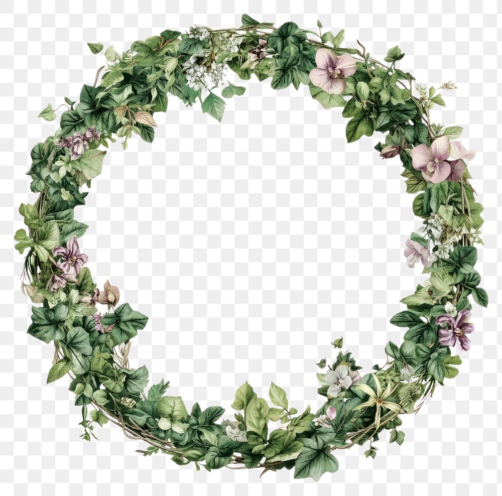 PNG Victorian art botanical wreath circle.