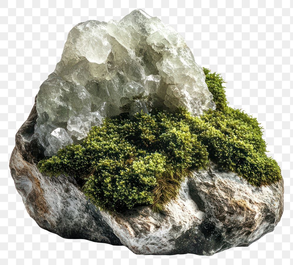 PNG Rock Salt Cluster with Moss crystals rock moss.